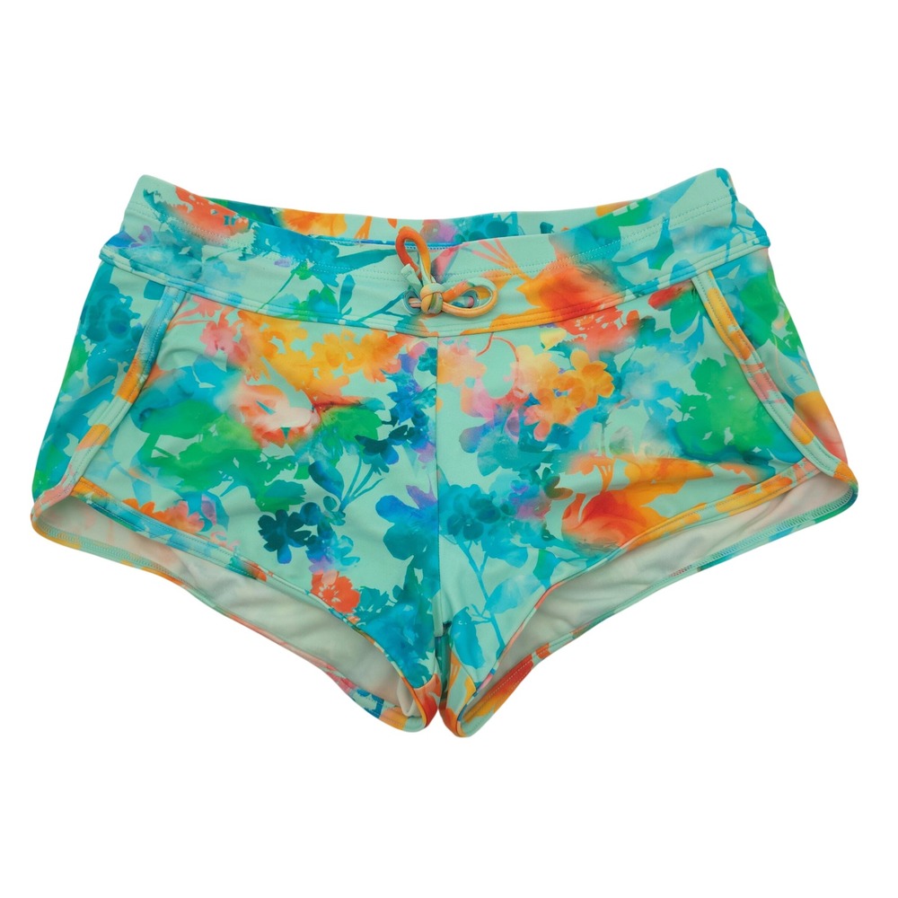 Athleta Girl Swim Shorts Cannonball Floral Watercolor Aqua Orange Size M 8-10